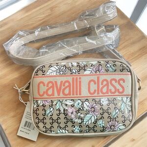 Cavalli Class Beige Floral Crossbody Bag Brand New